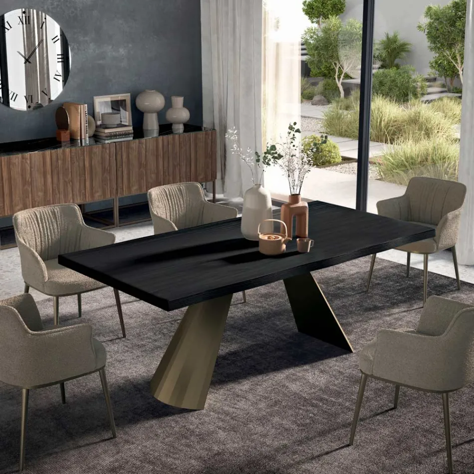 Tavolo Fisso con Bordo Scortecciato Irregolare Made in Italy - Occhiali Viadurini