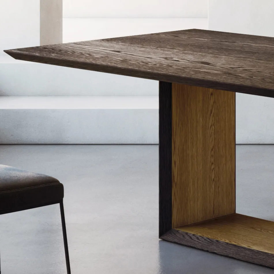 Tavolo Fisso con Piano Bisellato e Basamento Bicolore Made in Italy - Jadis Viadurini