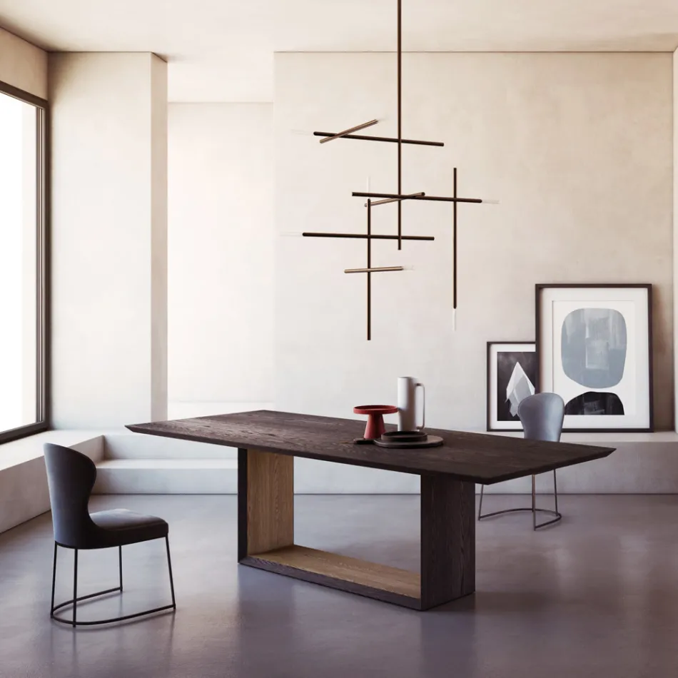Tavolo Fisso con Piano Bisellato e Basamento Bicolore Made in Italy - Jadis Viadurini