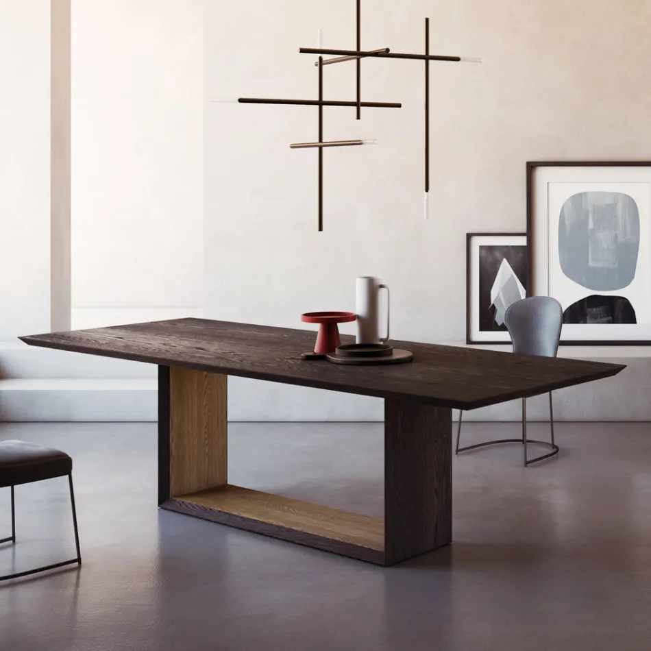 Tavolo Fisso con Piano Bisellato e Basamento Bicolore Made in Italy - Jadis Viadurini