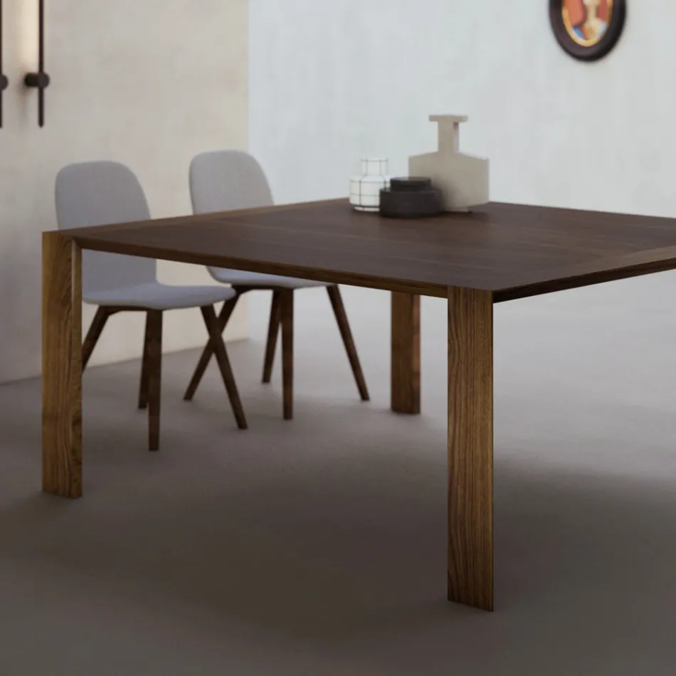 Tavolo Fisso con Piano Bisellato Noce Canaletto Made in Italy - Caspian Viadurini