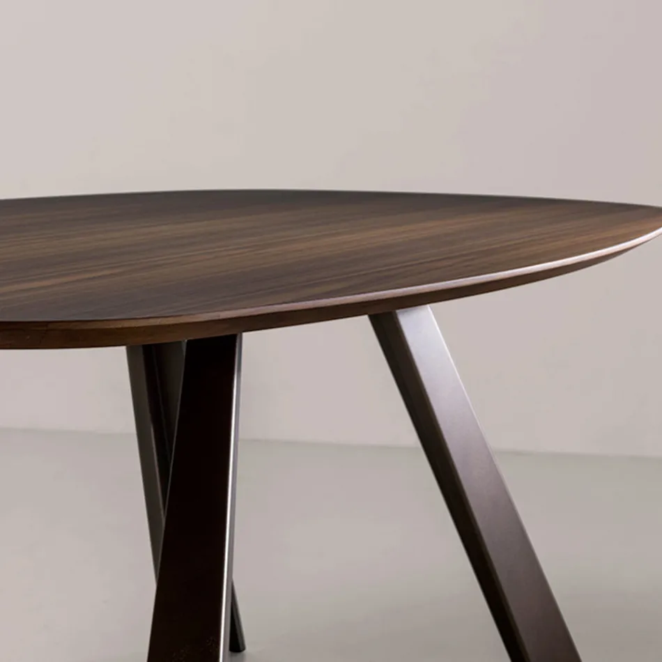 Tavolo Fisso con Piano Ellittico e Bordo Bisellato Made in Italy - Tirian Viadurini