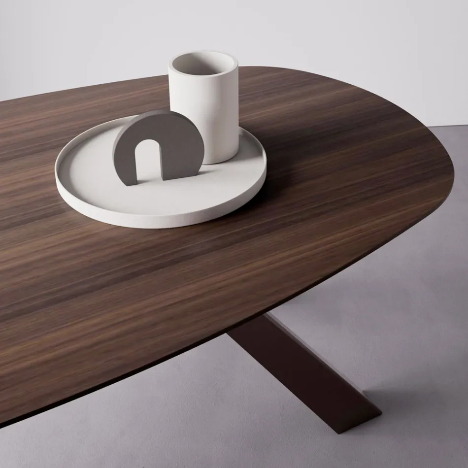 Tavolo Fisso con Piano Ellittico e Bordo Bisellato Made in Italy - Tirian Viadurini
