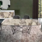 Tavolo Fisso con Piano in Ceramica a Botte e Base in Acciaio Made in Italy - Ezzellino  Viadurini