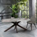 Tavolo Fisso con Piano in Ceramica e Base in Legno Massello di Noce - Arancio