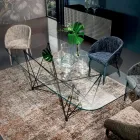 Tavolo Fisso con Piano in Vetro a Botte e Base in Acciaio Made in Italy - Ezzellino  Viadurini