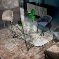 Tavolo Fisso con Piano in Vetro a Botte e Base in Acciaio Made in Italy - Ezzellino 