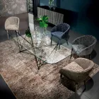 Tavolo Fisso con Piano in Vetro a Botte e Base in Acciaio Made in Italy - Ezzellino  Viadurini