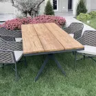 Tavolo Fisso da Esterno 220x100 cm in Alluminio e Teak Massello - Nara Viadurini