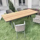 Tavolo Fisso da Esterno 220x100 cm in Alluminio e Teak Massello - Nara Viadurini