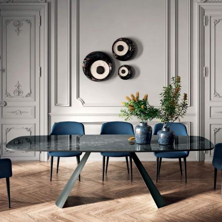 Tavolo Fisso da Pranzo con Piano a Botte in Ceramica Made in Italy - Occhiali Viadurini