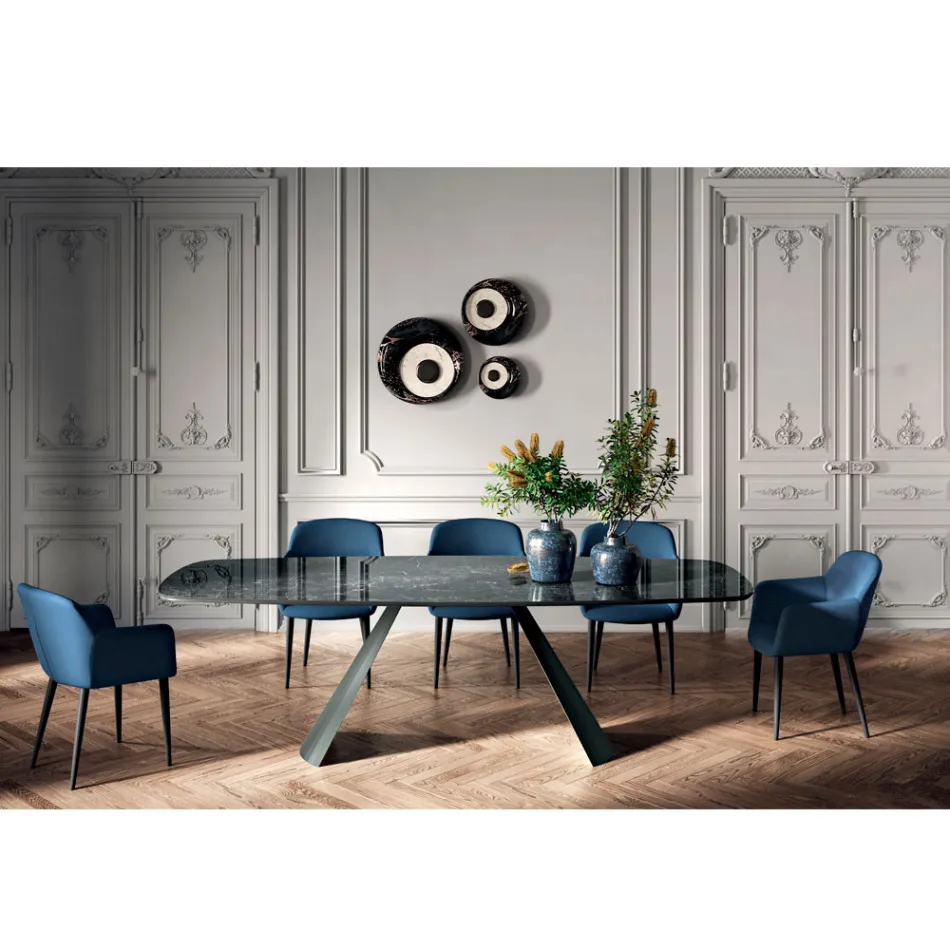 Tavolo Fisso da Pranzo con Piano a Botte in Ceramica Made in Italy - Occhiali Viadurini
