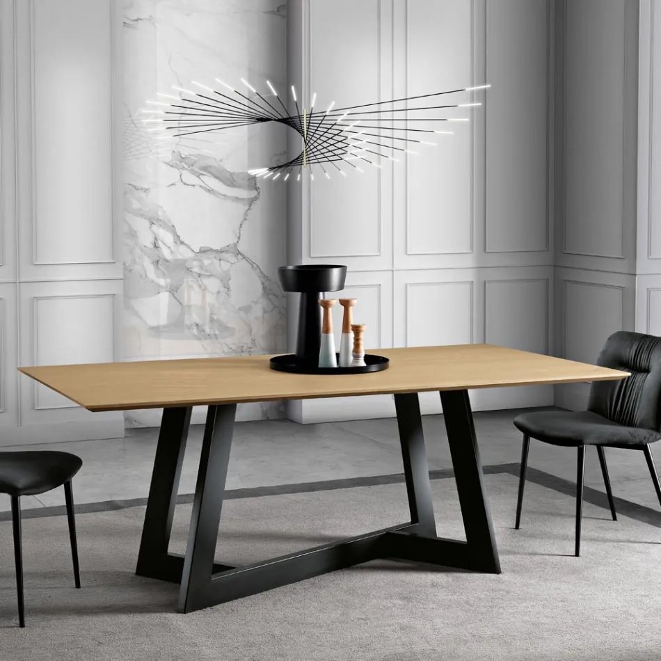 Tavolo Fisso da Pranzo con Piano in Legno Impiallacciato Made in Italy - Tecna Viadurini