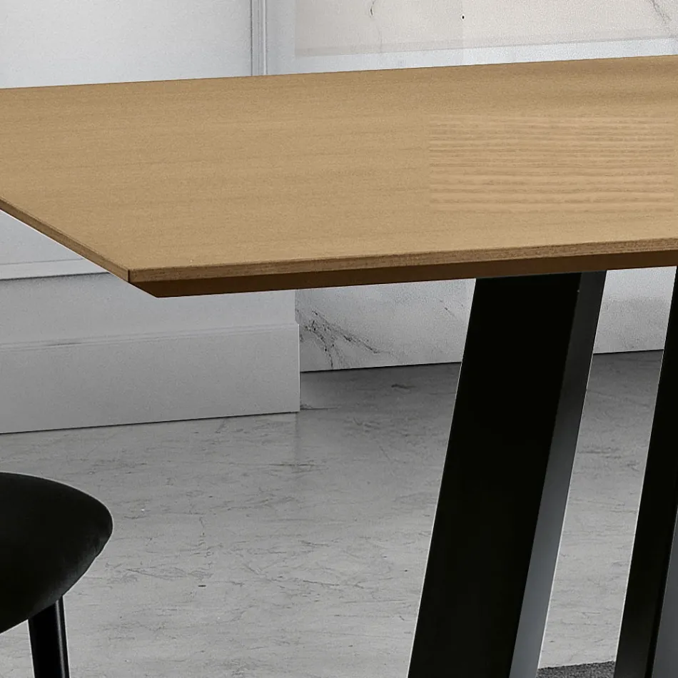 Tavolo Fisso da Pranzo con Piano in Legno Impiallacciato Made in Italy - Tecna Viadurini