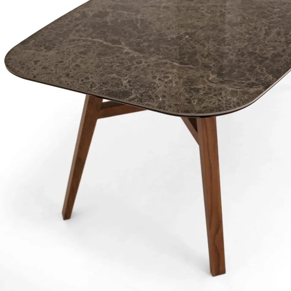 Tavolo Fisso da Pranzo in Ceramica Emperador Lucido Made in Italy - Nord Viadurini