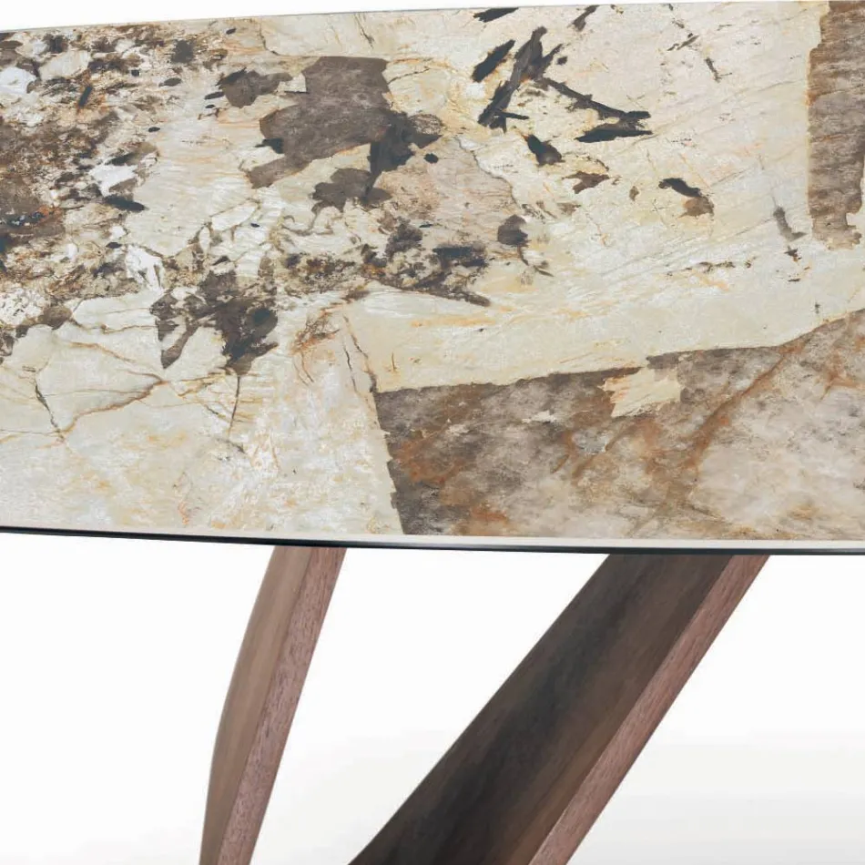 Tavolo Fisso da Soggiorno con Base in Legno Made in Italy - Equatore Viadurini