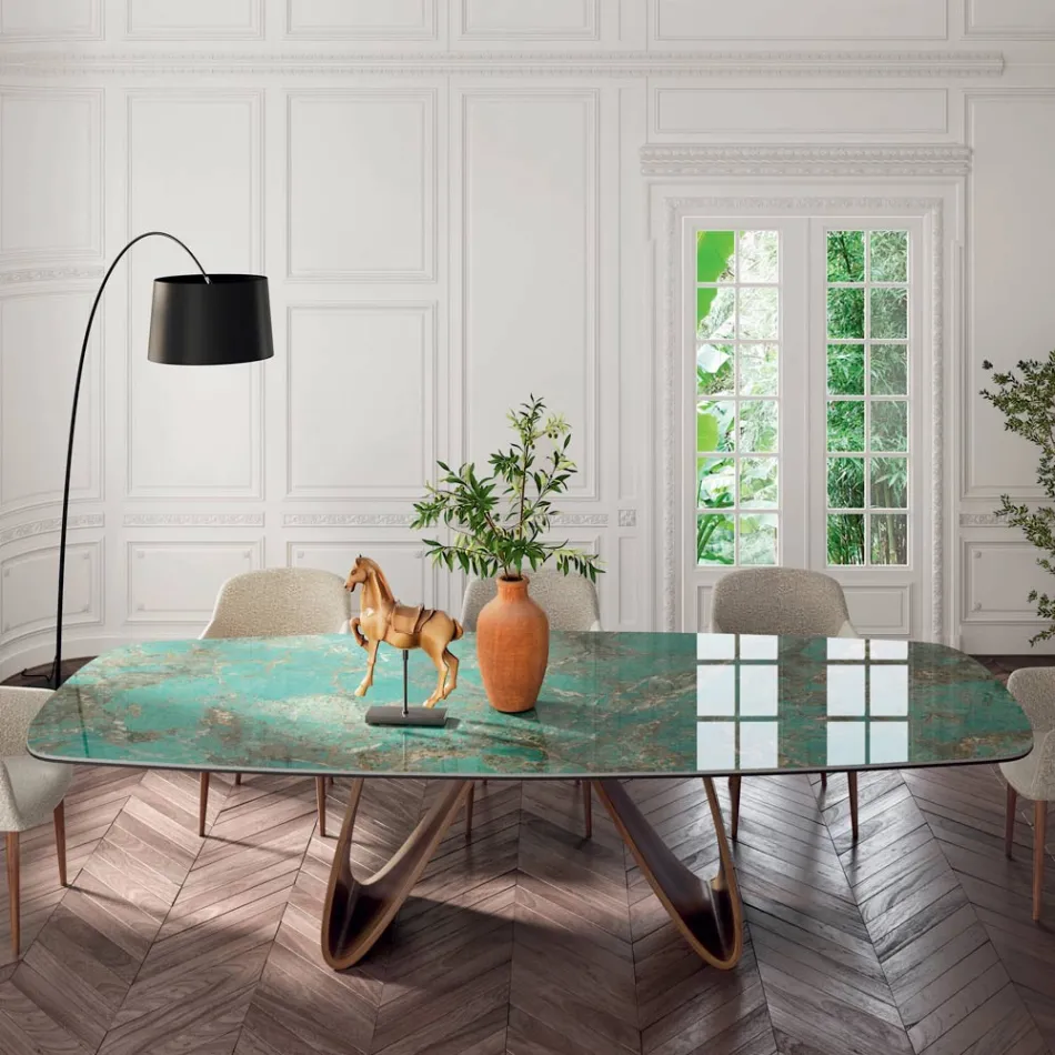 Tavolo Fisso da Soggiorno con Base in Legno Made in Italy - Equatore Viadurini