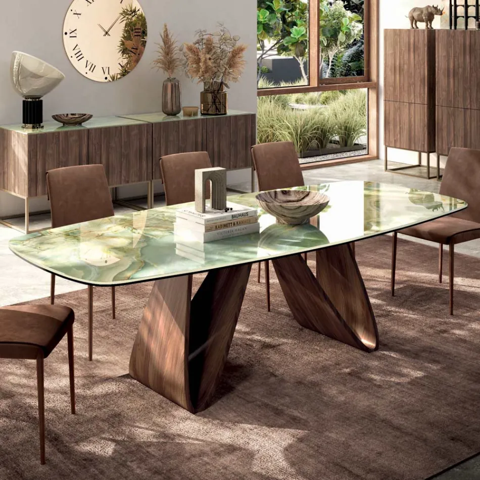 Tavolo Fisso da Soggiorno con Base in Legno Made in Italy - Equatore Viadurini