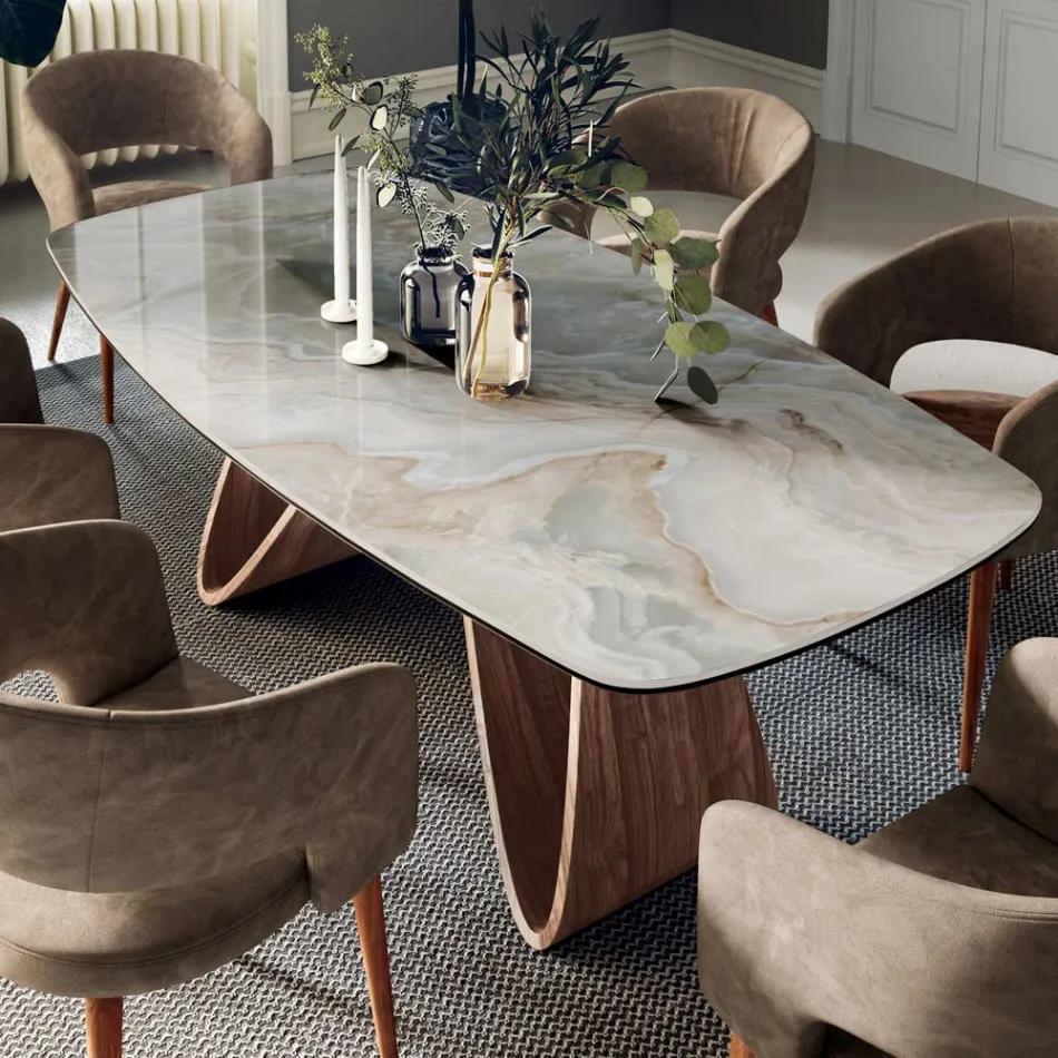 Tavolo Fisso da Soggiorno con Base in Legno Made in Italy - Equatore Viadurini