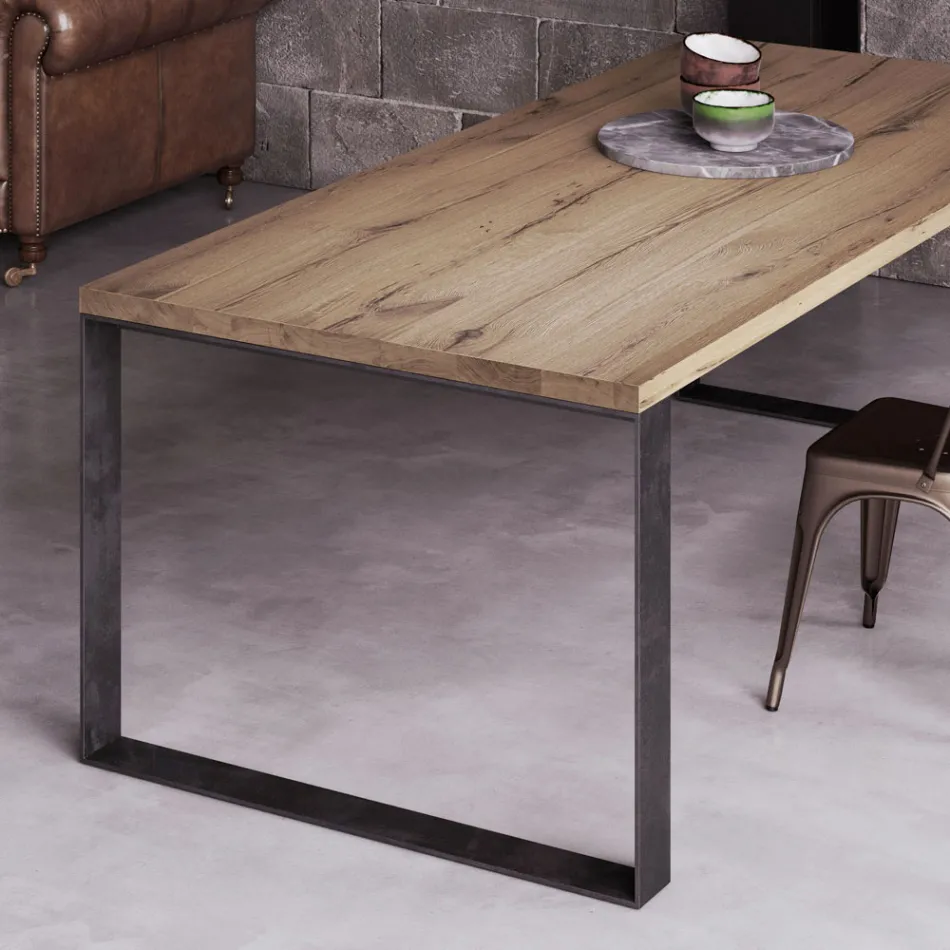 Tavolo Fisso Impiallacciato Rovere Spaccato Naturale Made in Italy - Telmerini Viadurini