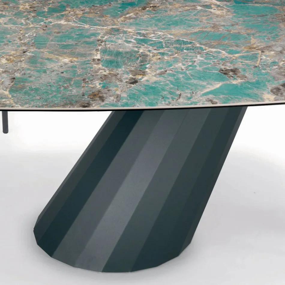 Tavolo Fisso in Acciaio e Piano in Ceramica Made in Italy - Pantaloni Viadurini