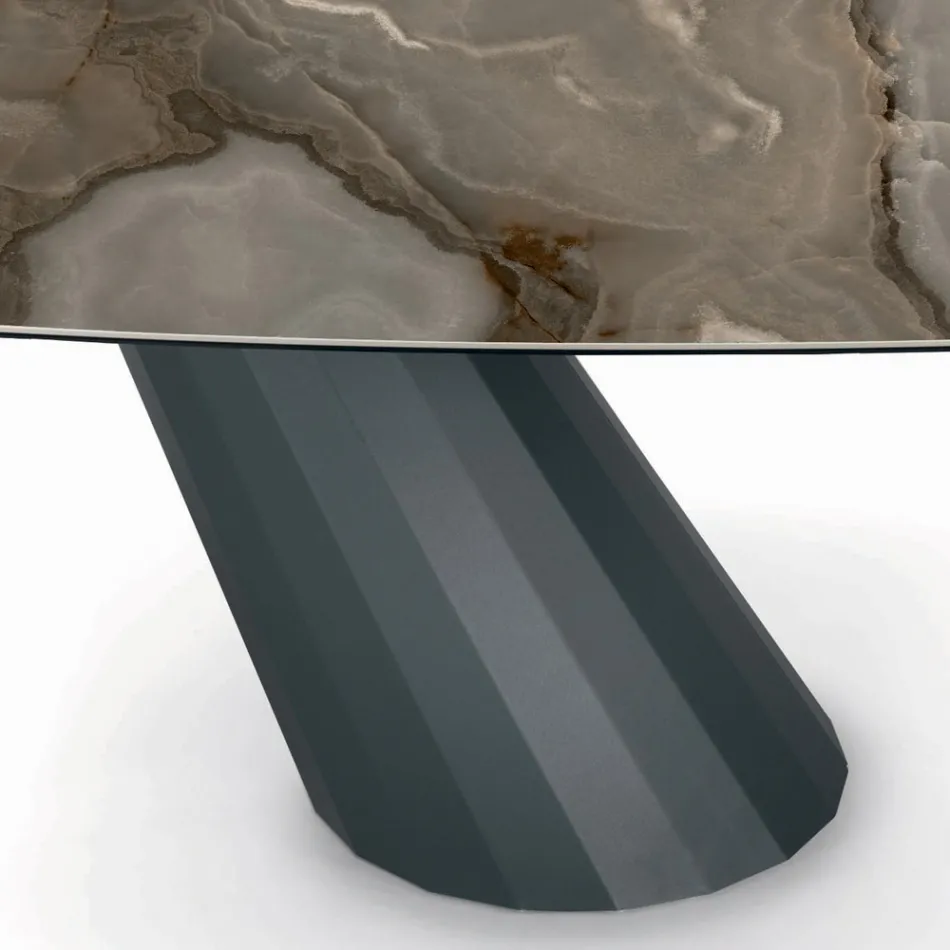Tavolo Fisso in Acciaio e Piano in Ceramica Made in Italy - Pantaloni Viadurini