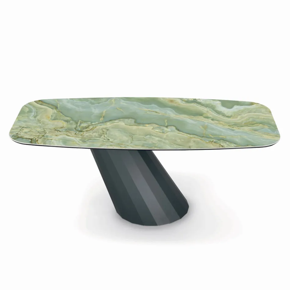 Tavolo Fisso in Acciaio e Piano in Ceramica Made in Italy - Pantaloni Viadurini