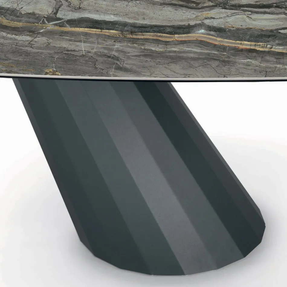 Tavolo Fisso in Acciaio e Piano in Ceramica Made in Italy - Pantaloni Viadurini
