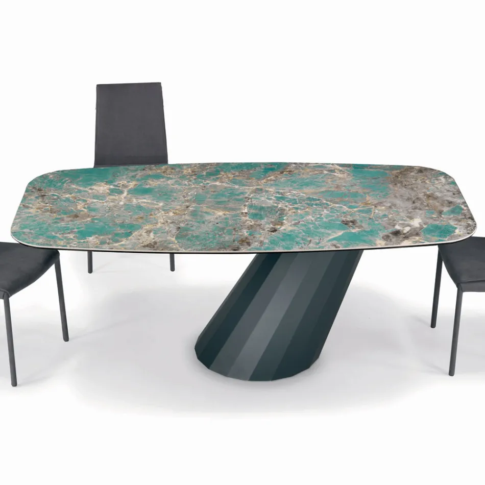 Tavolo Fisso in Acciaio e Piano in Ceramica Made in Italy - Pantaloni Viadurini