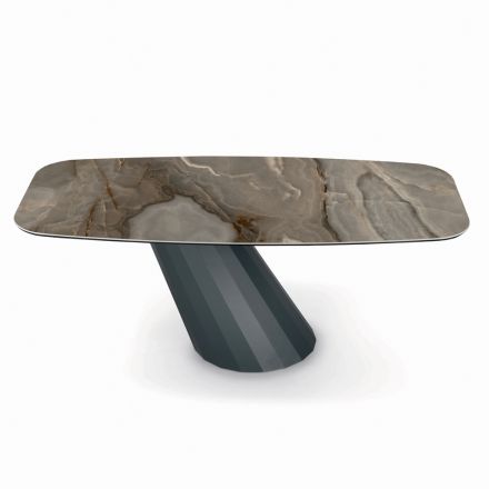 Tavolo Fisso in Acciaio e Piano in Ceramica Made in Italy - Pantaloni Viadurini