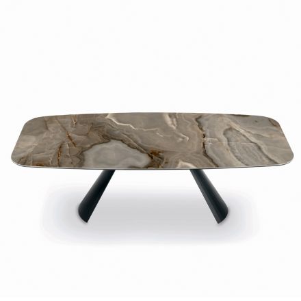 Tavolo Fisso in Ceramica e Base in Acciaio Verniciato Nero Made in Italy - Occhiali Viadurini