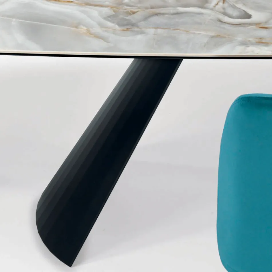 Tavolo Fisso in Ceramica e Base in Acciaio Verniciato Nero Made in Italy - Occhiali Viadurini