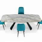 Tavolo Fisso in Ceramica e Base in Acciaio Verniciato Nero Made in Italy - Occhiali Viadurini