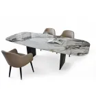 Tavolo Fisso in Metallo e Piano in Ceramica Arabesque Lucido - Eronte Viadurini