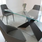 Tavolo Fisso in Metallo e Piano in Vetro Temperato Trasparente - Talvoro Viadurini
