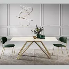 Tavolo Fisso in Vetroceramica Calacatta Oro e in Metallo Made in Italy - Meluso Viadurini