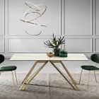 Tavolo Fisso in Vetroceramica Calacatta Oro e in Metallo Made in Italy - Meluso Viadurini