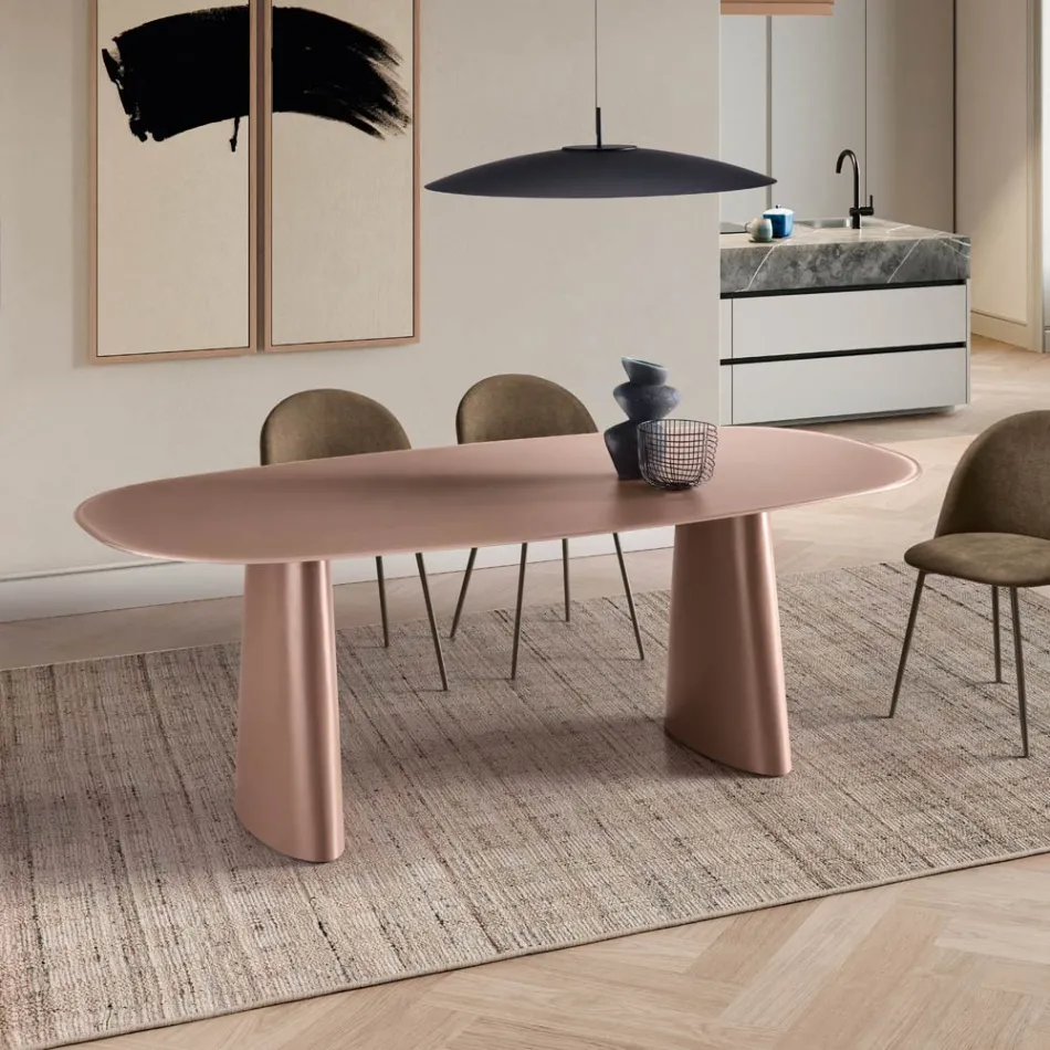 Tavolo Fisso Per Dieci Persone con Piano in Vetro e Base in Mdf - Venia Viadurini