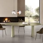 Tavolo Fisso Per Dieci Persone con Piano in Vetro e Base in Mdf - Venia Viadurini
