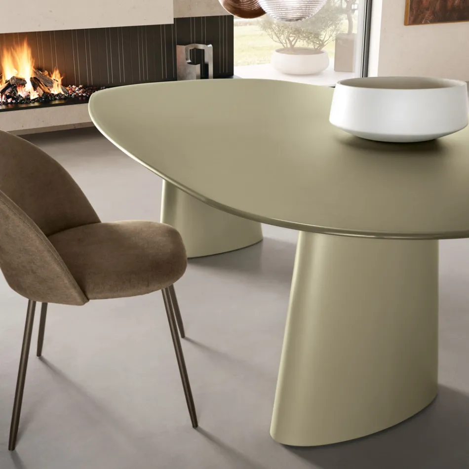 Tavolo Fisso Per Dieci Persone con Piano in Vetro e Base in Mdf - Venia Viadurini