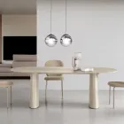 Tavolo Fisso Per Dieci Persone con Piano in Vetro e Base in Mdf - Venia Viadurini