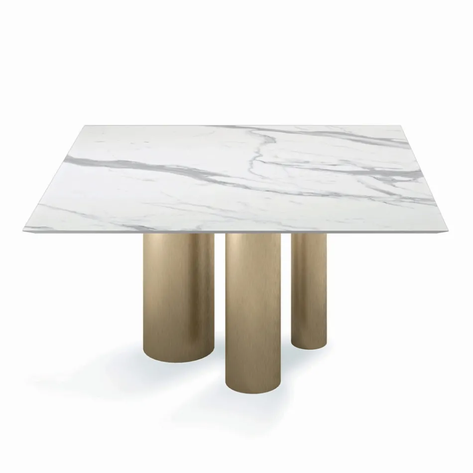 Tavolo Fisso Quadrato in Laminato e Acciaio Made in Italy - Forbice Viadurini