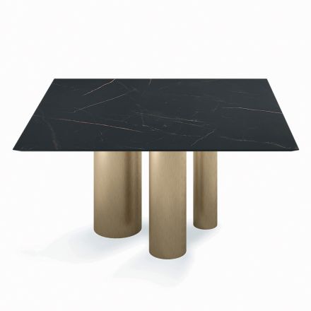 Tavolo Fisso Quadrato in Laminato e Acciaio Made in Italy - Forbice Viadurini