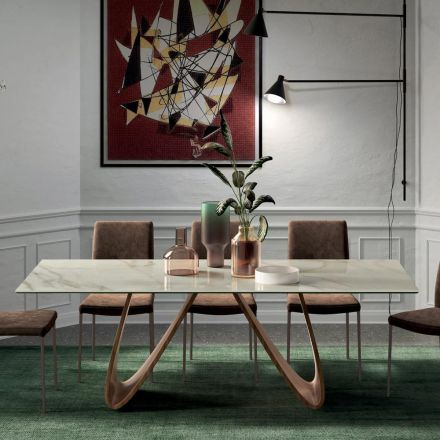 Tavolo Fisso Rettangolare con Base in Legno Made in Italy - Equatore Viadurini