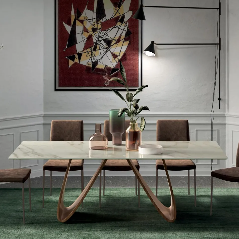 Tavolo Fisso Rettangolare con Base in Legno Made in Italy - Equatore Viadurini