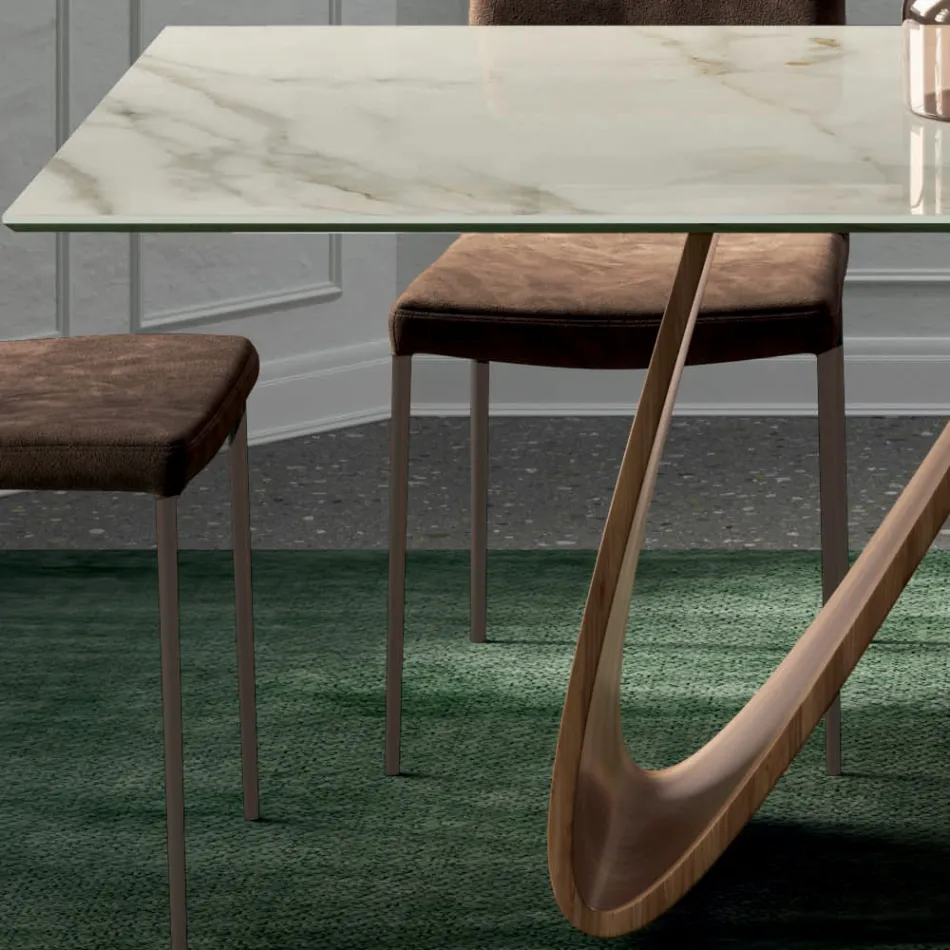 Tavolo Fisso Rettangolare con Base in Legno Made in Italy - Equatore Viadurini