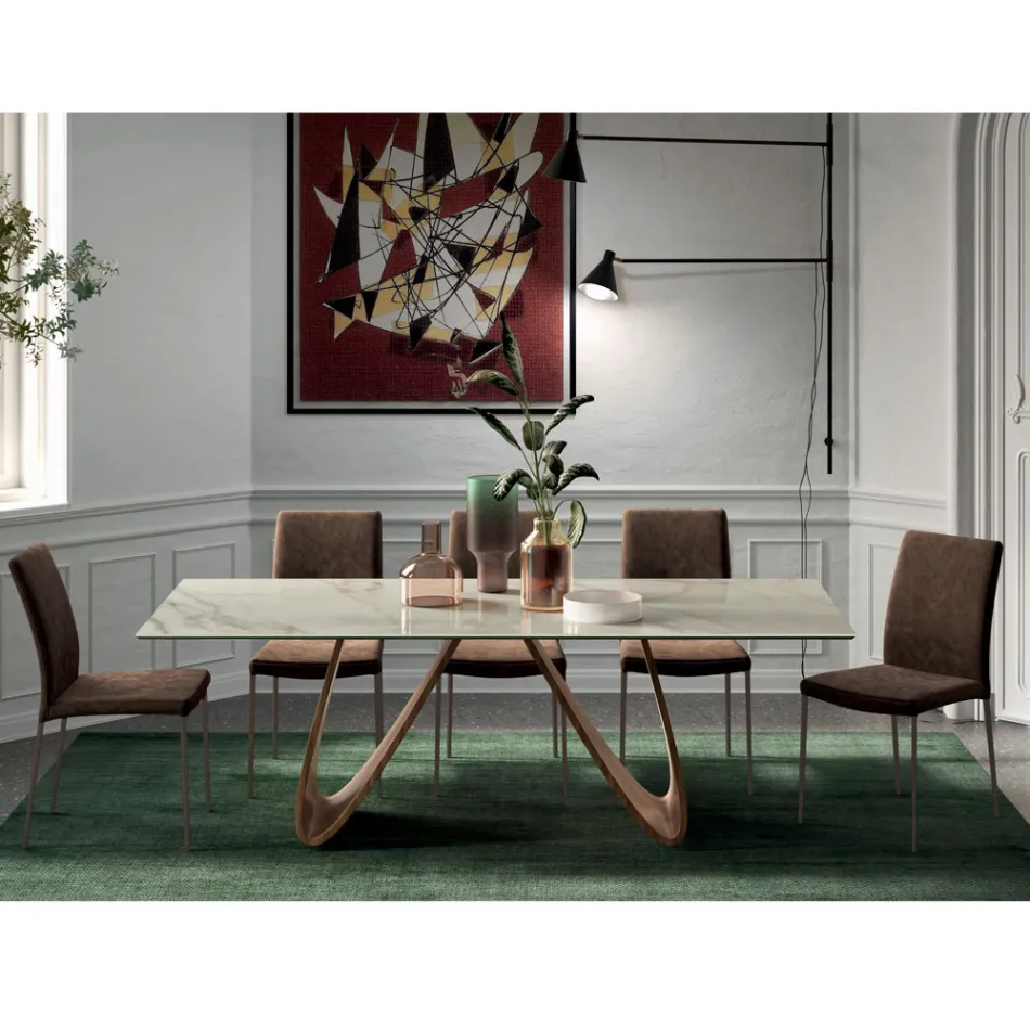 Tavolo Fisso Rettangolare con Base in Legno Made in Italy - Equatore Viadurini