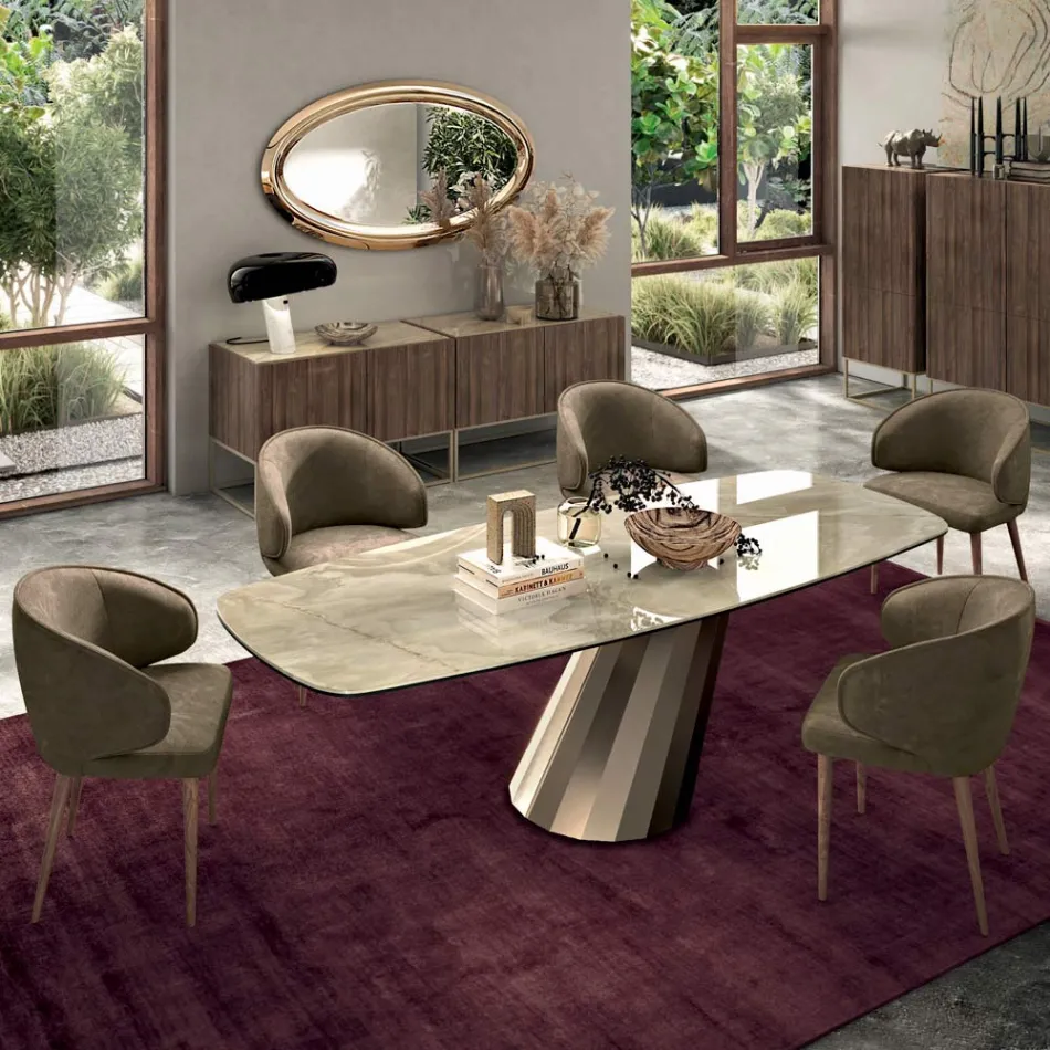 Tavolo Fisso Rettangolare in Acciaio e Ceramica Made in Italy - Pantaloni Viadurini