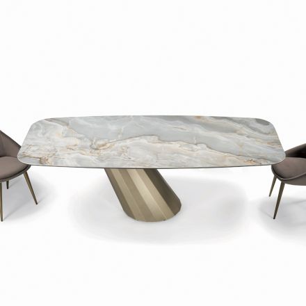 Tavolo Fisso Rettangolare in Acciaio e Ceramica Made in Italy - Pantaloni Viadurini