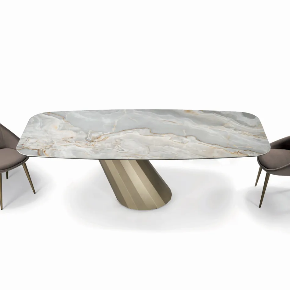 Tavolo Fisso Rettangolare in Acciaio e Ceramica Made in Italy - Pantaloni Viadurini
